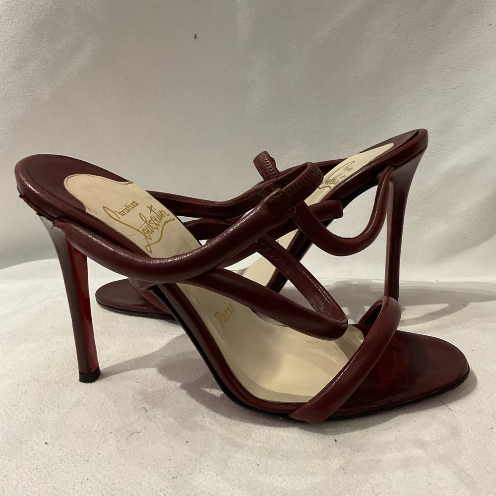 Christian Louboutin Burgundy Loop-Strap Stiletto Sandals